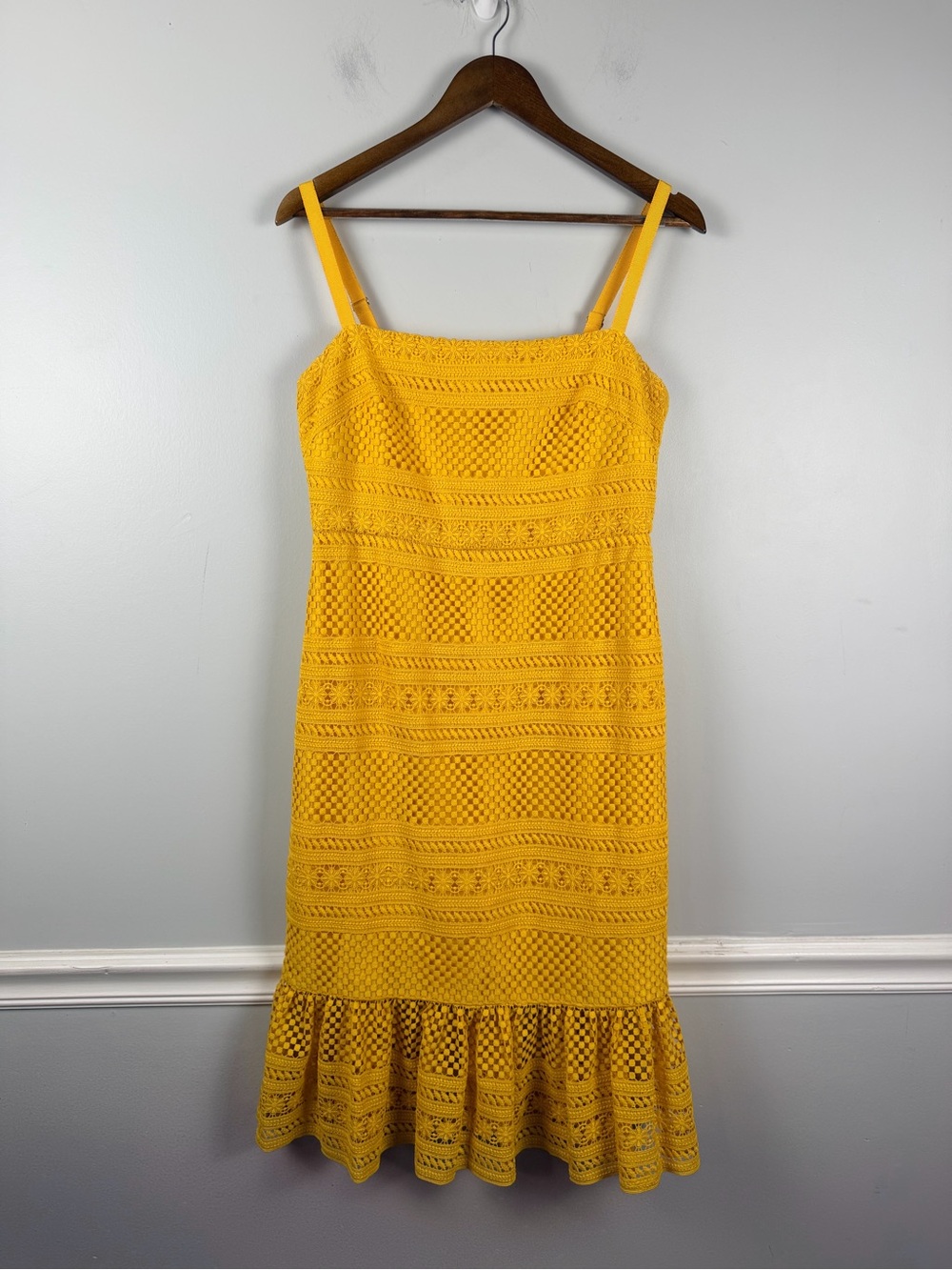 J. Crew Geometric Lace Sleeveless Midi Dress size 8 Canary Yellow - Picture 3 of 8